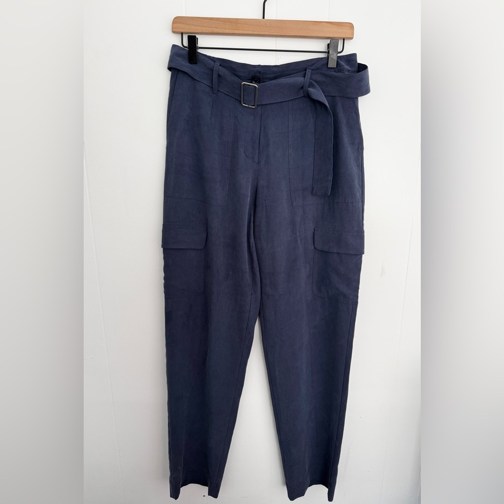 Equipment Silk High-Waist Navy Cargo Pants with Belt